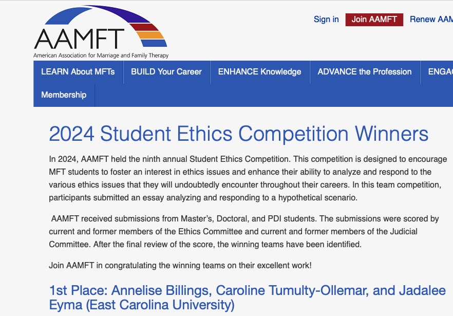 National first-place essay for MFT students